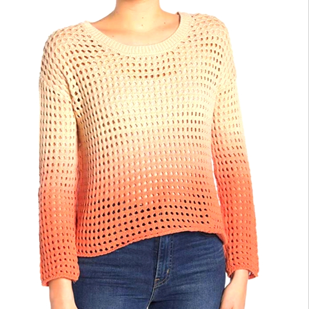 GOOD LUCK GEM Ombre Open Stitch Sweater for Women in Peach, Large